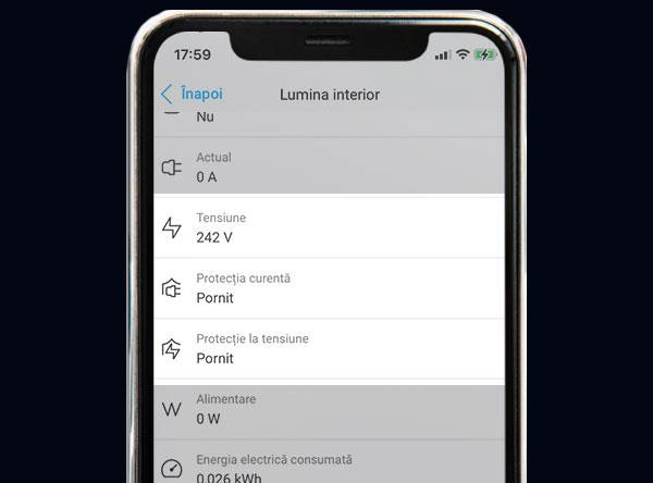 Ecran din aplicația ajax pentru priza smart