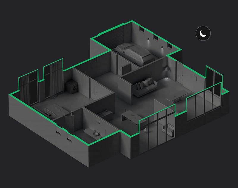 Modul de noapte armează sistemul de alarma în zone alese din perimetrul proprietății